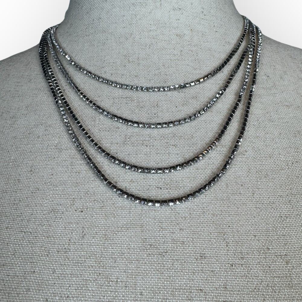 Banana Republic Silver-Tone Single‎ Strand Rhinestone 36" Necklace